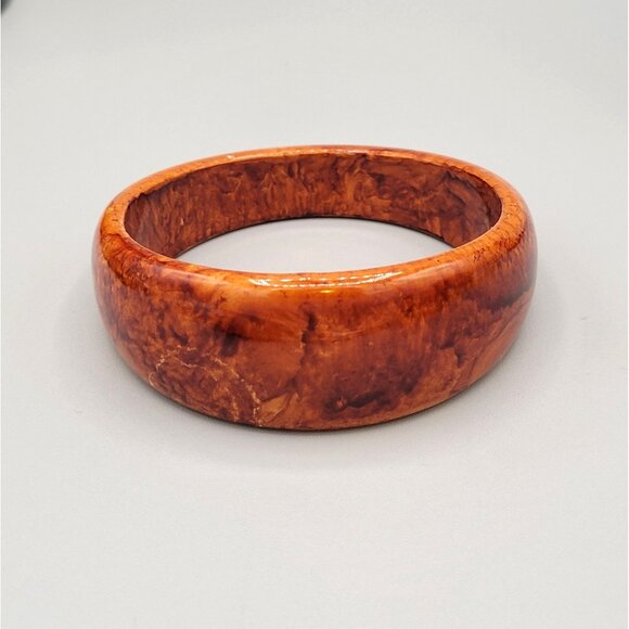 Resin Orange Brown Bangle Bracelet Swirled Pattern Vintage Fits Up To 7 1/2" - Picture 1 of 7